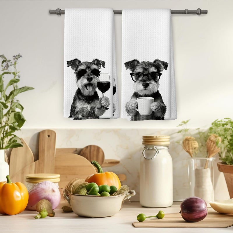 Mcehtle Funny Schnauzer Kitchen Towels Set of 2, Funny Dog Kitchen Accessories, Coffee Wine Station Decor, Chef Gift Hand Towel, Dining Room Decorative Tea Towel Dish Towels 16x24 Inch - Image 4